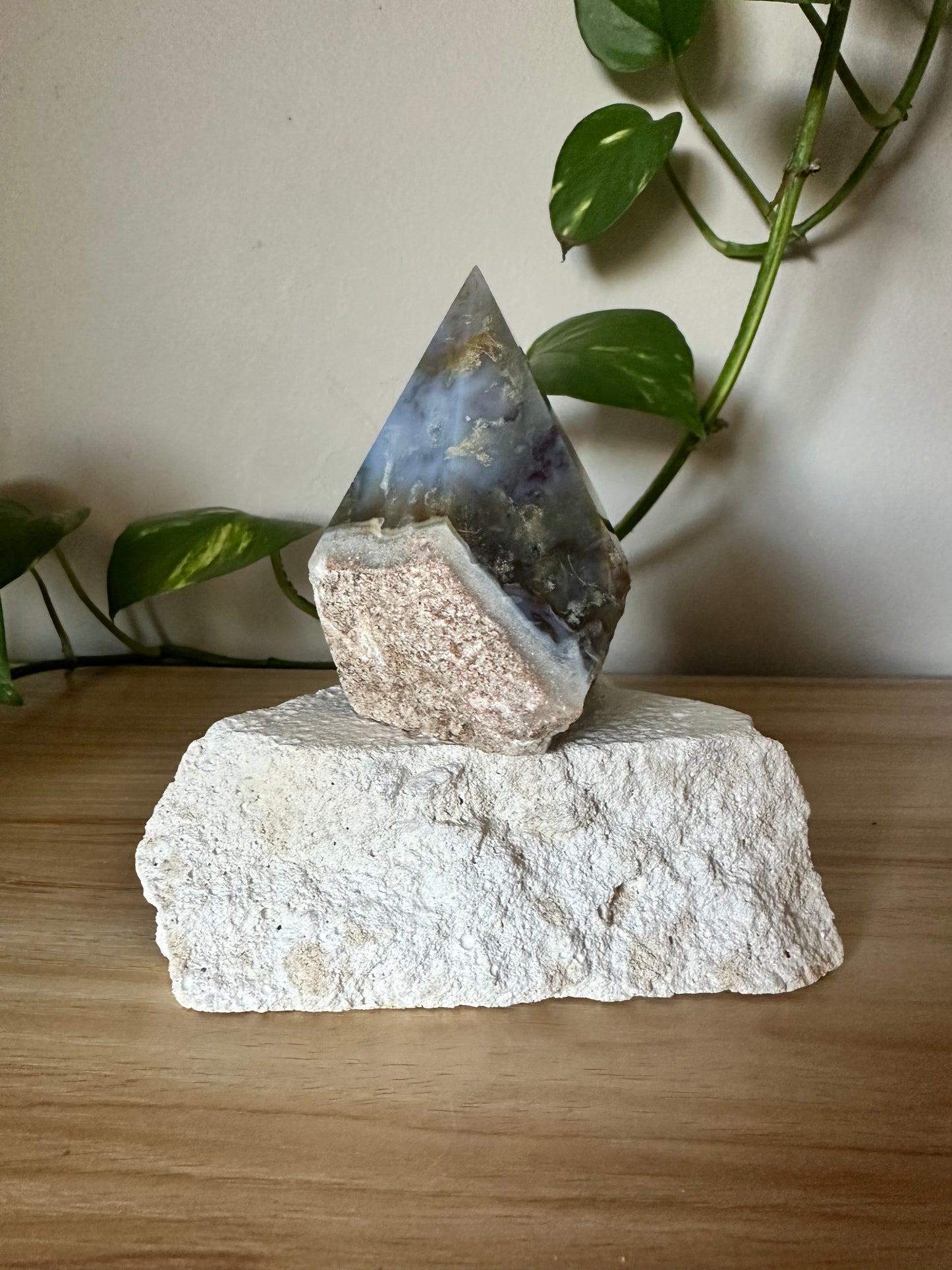 Moss Agate Half Polish & Half Raw Point ~ Emotional Balance - Positivity - New Beginnings