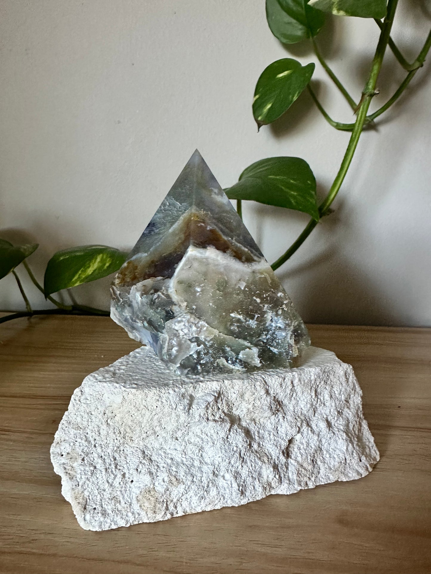 Moss Agate Half Polish & Half Raw Point ~ Emotional Balance - Positivity - New Beginnings