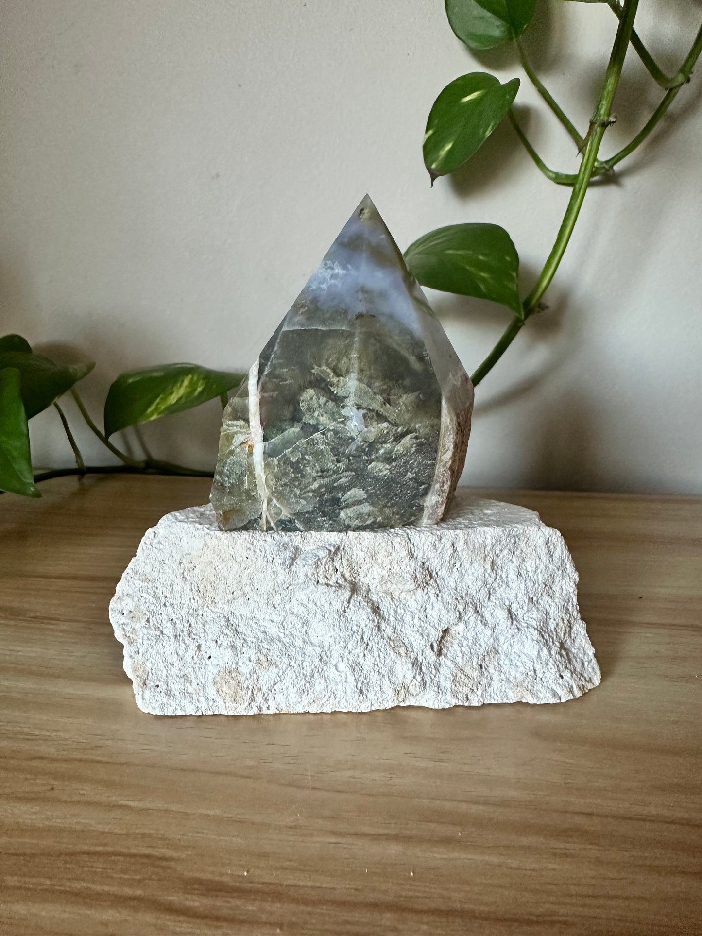 Moss Agate Half Polish & Half Raw Point ~ Emotional Balance - Positivity - New Beginnings