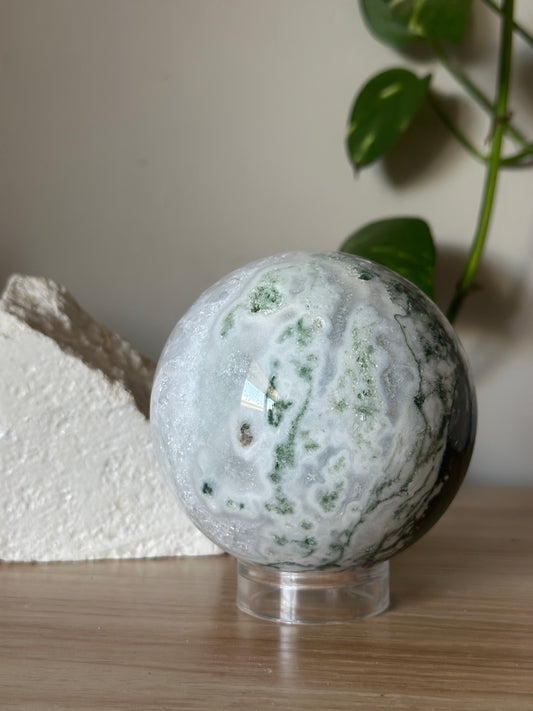 Moss Agate Sphere ~ Emotional Support~ Connection with Nature ~ Balance ~ Harmony