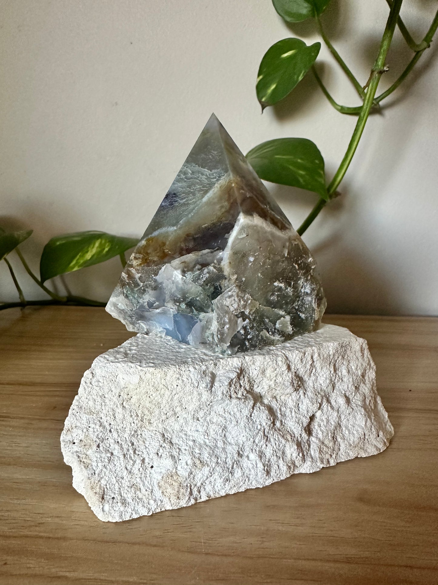 Moss Agate Half Polish & Half Raw Point ~ Emotional Balance - Positivity - New Beginnings