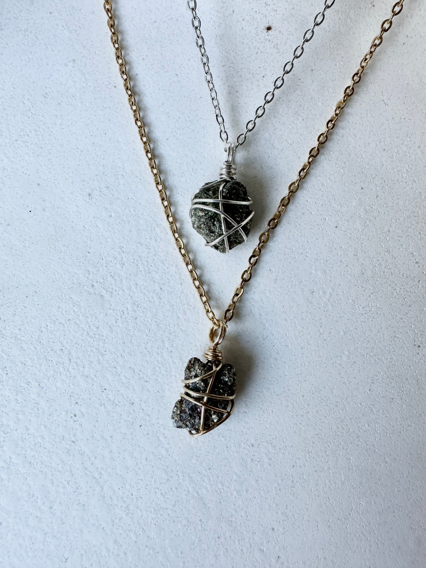 Mini Moon + Pyrite Necklaces